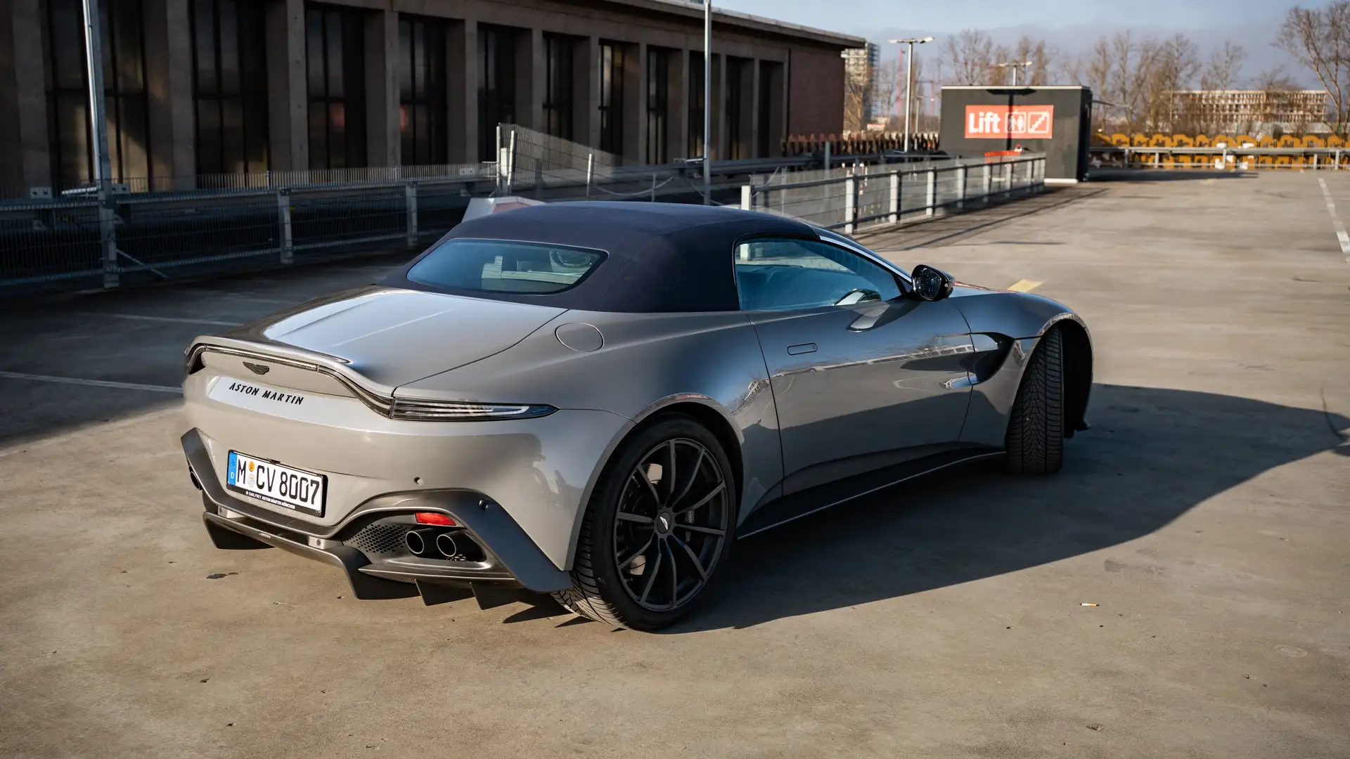 Rear view of our Aston Martin Vantage Roadster.